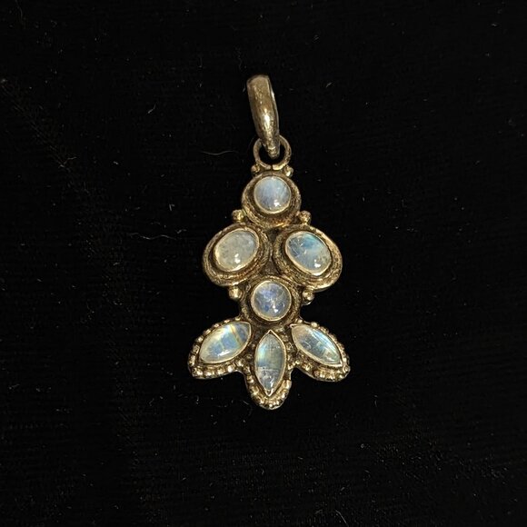 Sterling Silver Moonstone Pendant Charm Necklace Stamped 925 Teardrop Floral - Picture 3 of 8